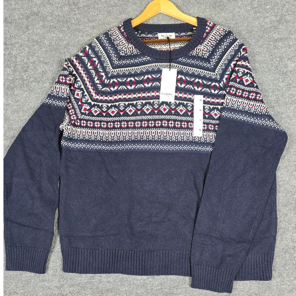 Goodfellow & Co Mens XXL Fair Isle Knit Sweater Blue Red White Crew Neck